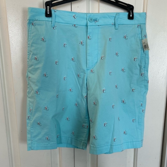 Izod Harborside Printed Men Flat Front Chino Stretch Shorts Size 30 New - Picture 1 of 9
